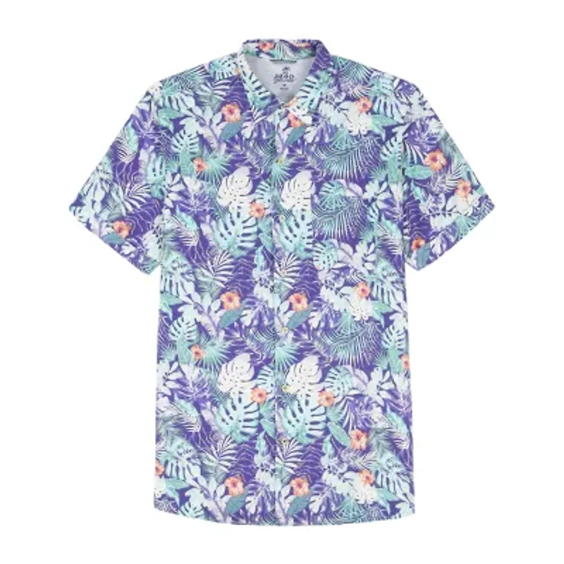 IZOD Dockside Chambray Mens Short Sleeve Regular Fit Button-Down Shirt