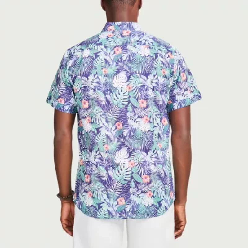 IZOD Dockside Chambray Mens Short Sleeve Regular Fit Button-Down Shirt