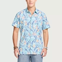 IZOD Dockside Chambray Mens Short Sleeve Regular Fit Button-Down Shirt