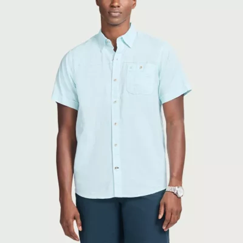 IZOD Dockside Chambray Mens Short Sleeve Classic Fit Button-Down Shirt