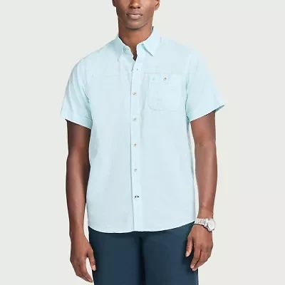 IZOD Dockside Chambray Mens Short Sleeve Classic Fit Button-Down Shirt