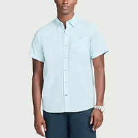 IZOD Dockside Chambray Mens Short Sleeve Classic Fit Button-Down Shirt