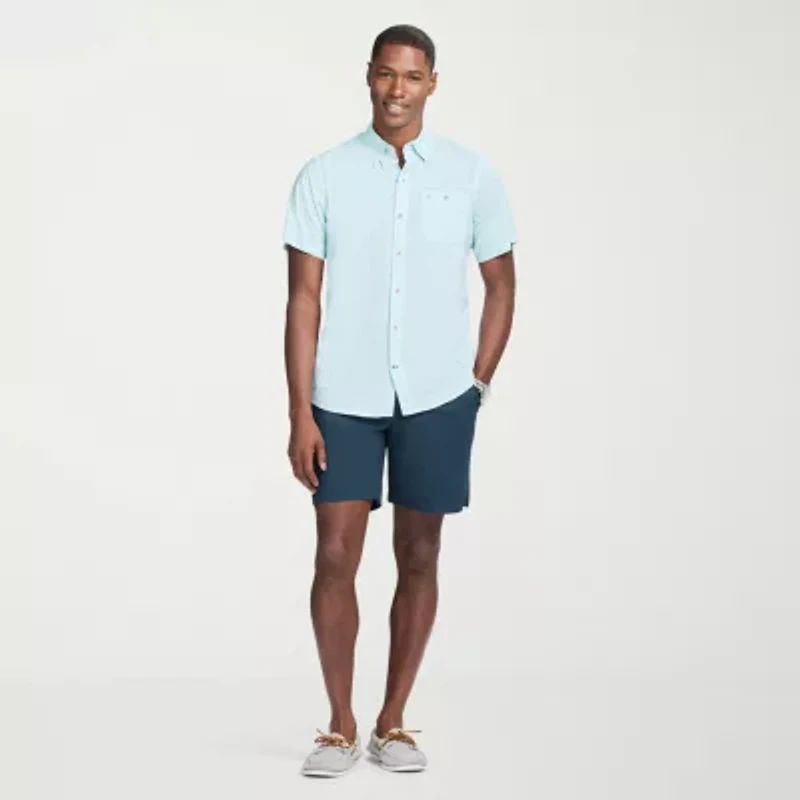 IZOD Dockside Chambray Mens Short Sleeve Classic Fit Button-Down Shirt