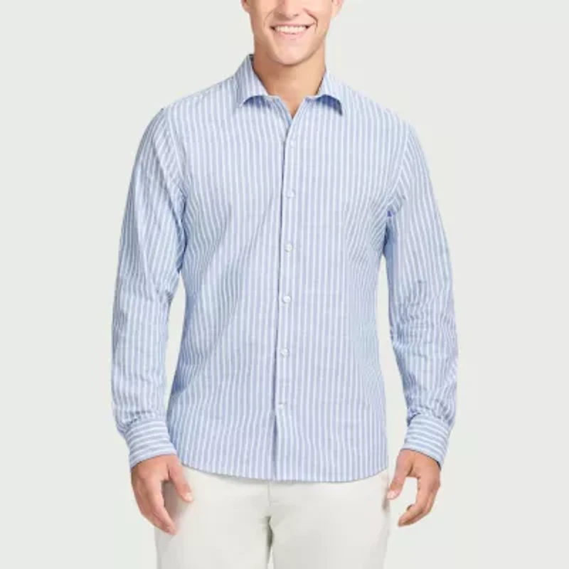 IZOD Luxury Classics Linen Mens Long Sleeve Classic Fit Button-Down Shirt