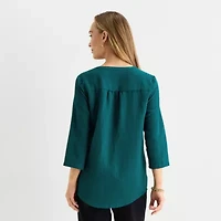 Liz Claiborne Womens Split Crew Neck 3/4 Sleeve Blouse