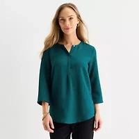 Liz Claiborne Womens Split Crew Neck 3/4 Sleeve Blouse