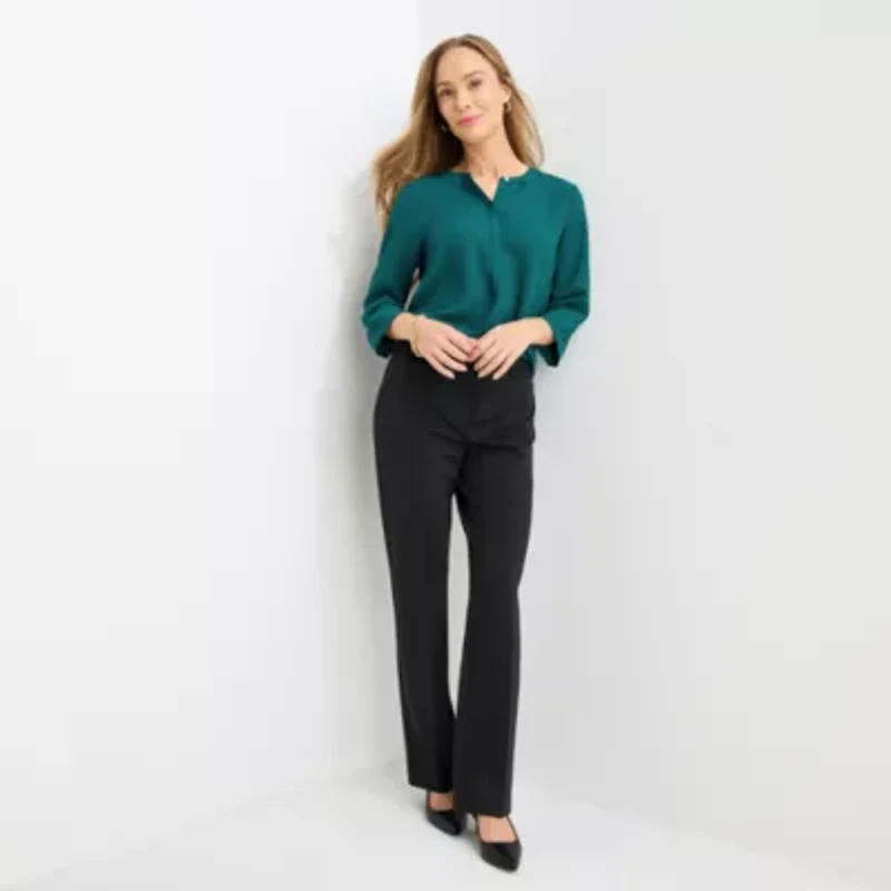 Liz Claiborne Womens Split Crew Neck 3/4 Sleeve Blouse