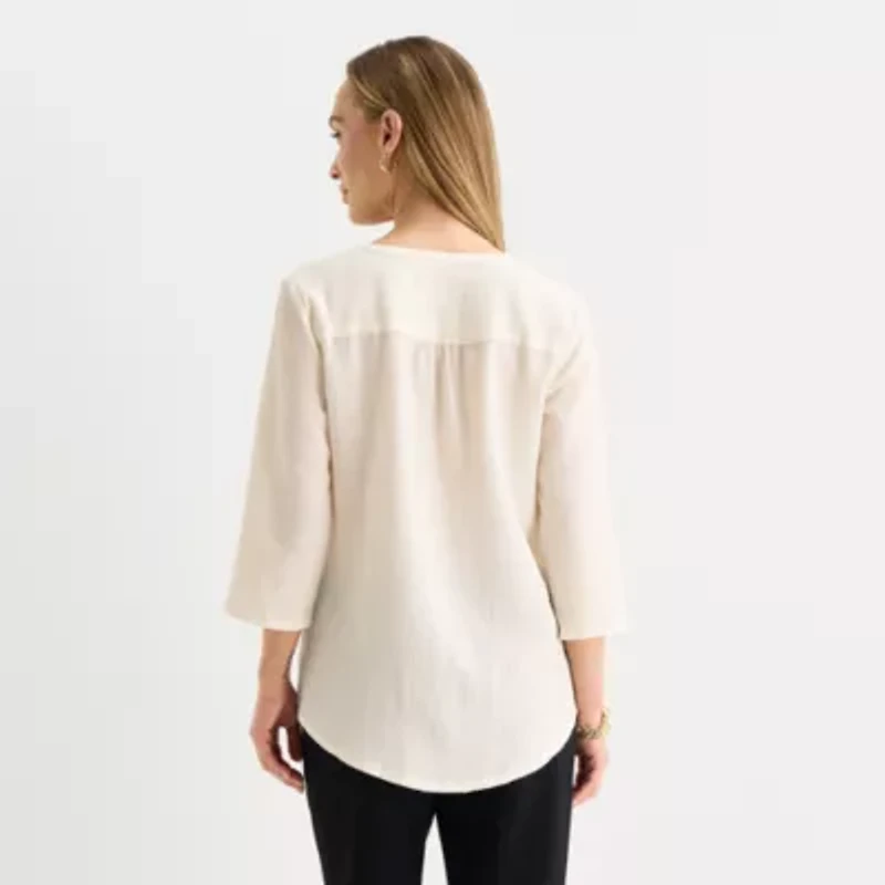 Liz Claiborne Womens Split Crew Neck 3/4 Sleeve Blouse