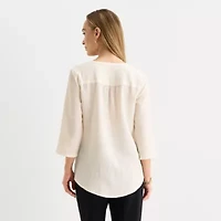 Liz Claiborne Womens Split Crew Neck 3/4 Sleeve Blouse