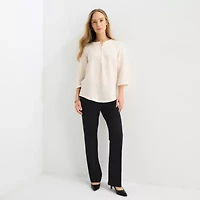 Liz Claiborne Womens Split Crew Neck 3/4 Sleeve Blouse