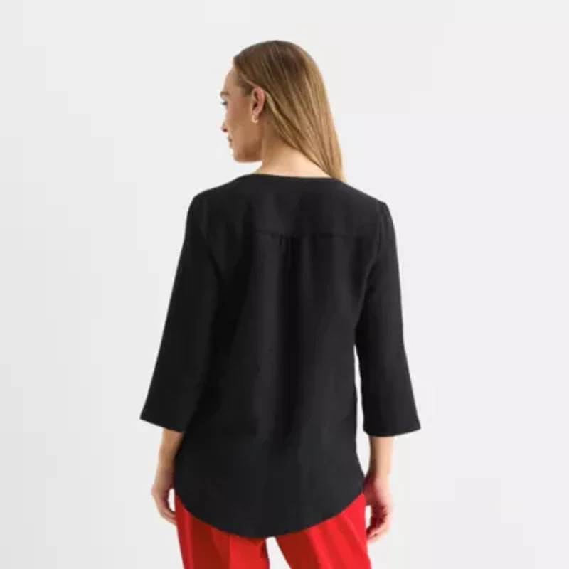 Liz Claiborne Womens Split Crew Neck 3/4 Sleeve Blouse