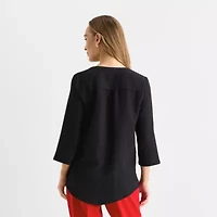 Liz Claiborne Womens Split Crew Neck 3/4 Sleeve Blouse