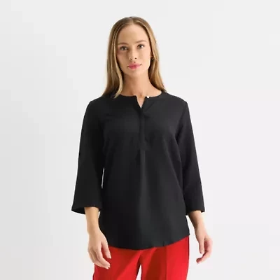 Liz Claiborne Womens Split Crew Neck 3/4 Sleeve Blouse