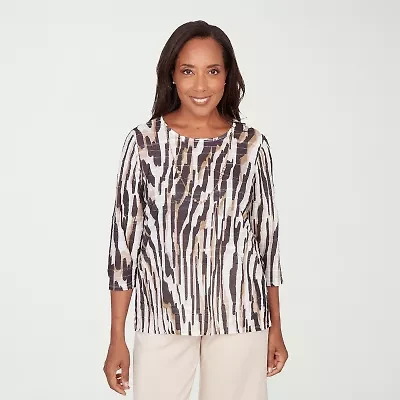 Alfred Dunner Seville Womens Crew Neck 3/4 Sleeve T-Shirt