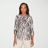 Alfred Dunner Seville Womens Crew Neck 3/4 Sleeve T-Shirt