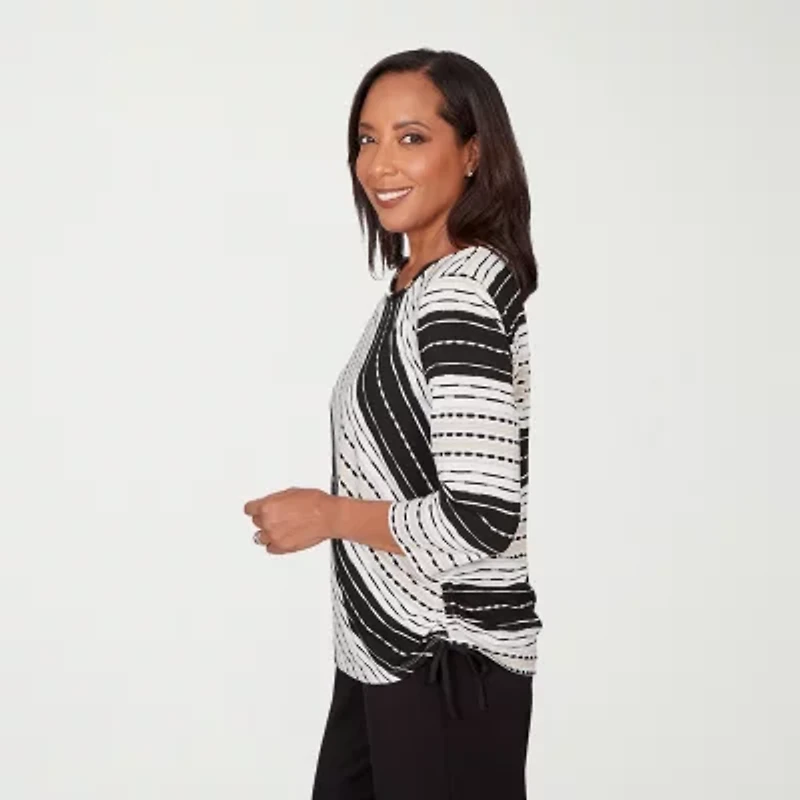 Alfred Dunner Seville Womens Crew Neck 3/4 Sleeve T-Shirt