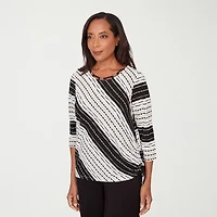 Alfred Dunner Seville Womens Crew Neck 3/4 Sleeve T-Shirt