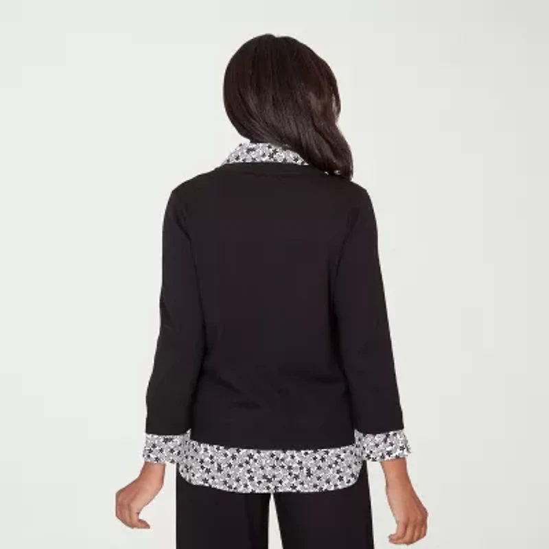 Alfred Dunner Seville Womens 3/4 Sleeve Layered Sweater