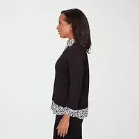 Alfred Dunner Seville Womens 3/4 Sleeve Layered Sweater