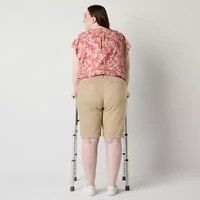 St. John's Bay Womens 11" Plus Easy-on + Easy-off Bermuda Short