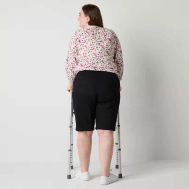 St. John's Bay Womens 11" Plus Easy-on + Easy-off Bermuda Short