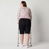 St. John's Bay Womens 11" Plus Easy-on + Easy-off Bermuda Short