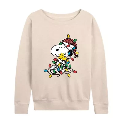 Womens Boat Neck Long Sleeve Regular Fit Snoopy Graphic T-Shirt