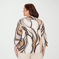 Alfred Dunner Seville Womens Plus Crew Neck 3/4 Sleeve T-Shirt