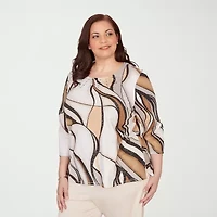 Alfred Dunner Seville Womens Plus Crew Neck 3/4 Sleeve T-Shirt