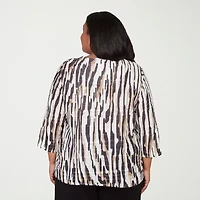 Alfred Dunner Seville Womens Plus Crew Neck 3/4 Sleeve T-Shirt