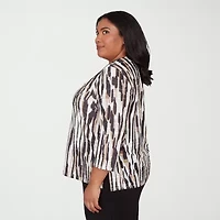 Alfred Dunner Seville Womens Plus Crew Neck 3/4 Sleeve T-Shirt