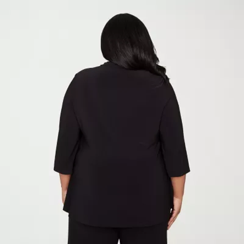 Alfred Dunner Seville Womens Plus Keyhole Neck 3/4 Sleeve Layered Top
