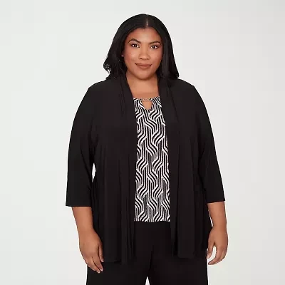 Alfred Dunner Seville Womens Plus Keyhole Neck 3/4 Sleeve Layered Top