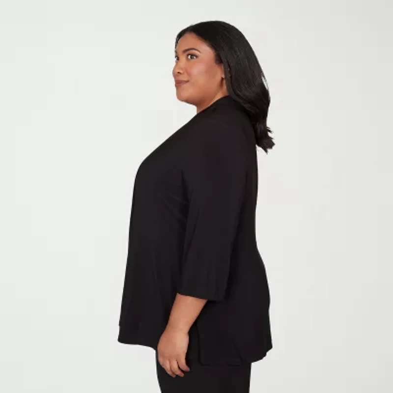 Alfred Dunner Seville Womens Plus Keyhole Neck 3/4 Sleeve Layered Top