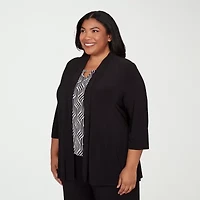 Alfred Dunner Seville Womens Plus Keyhole Neck 3/4 Sleeve Layered Top