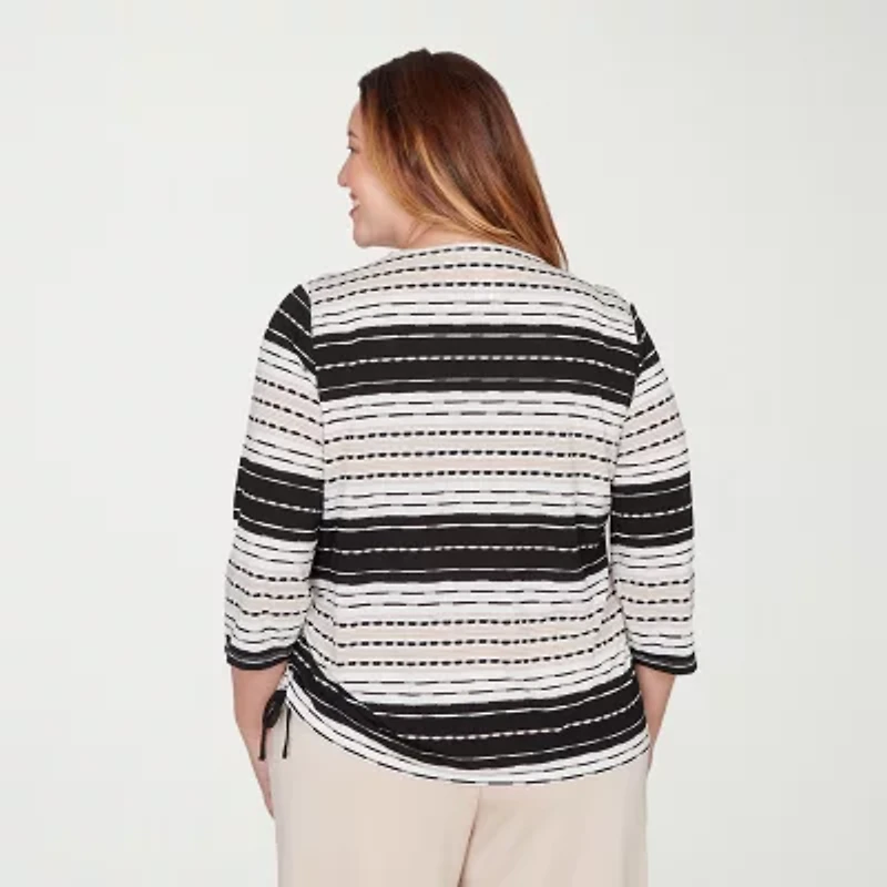 Alfred Dunner Seville Womens Plus Crew Neck 3/4 Sleeve T-Shirt