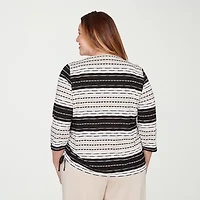 Alfred Dunner Seville Womens Plus Crew Neck 3/4 Sleeve T-Shirt