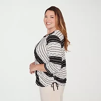 Alfred Dunner Seville Womens Plus Crew Neck 3/4 Sleeve T-Shirt