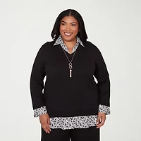 Alfred Dunner Seville Womens 3/4 Sleeve Layered Sweater Plus