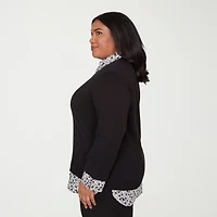 Alfred Dunner Seville Womens 3/4 Sleeve Layered Sweater Plus