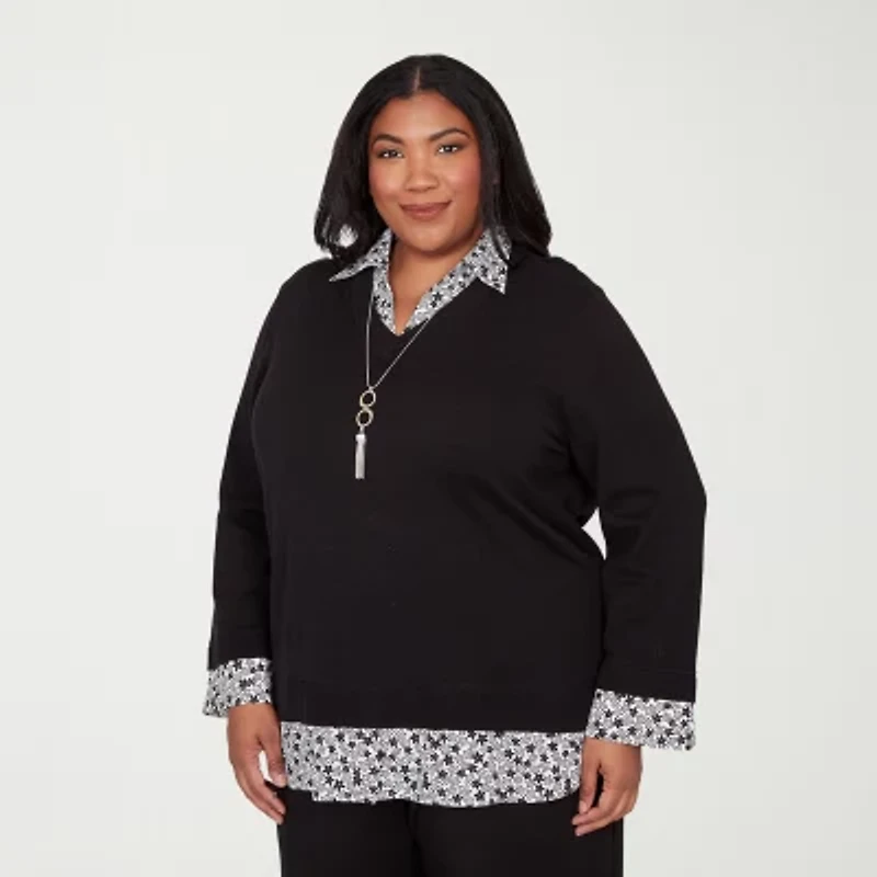Alfred Dunner Seville Womens 3/4 Sleeve Layered Sweater Plus
