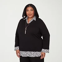 Alfred Dunner Seville Womens 3/4 Sleeve Layered Sweater Plus