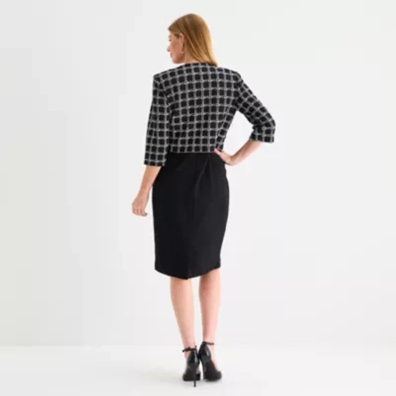 Maya Brooke Womens Grid Jacket Dress