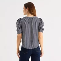 Liz Claiborne Womens Round Neck Short Sleeve Blouse