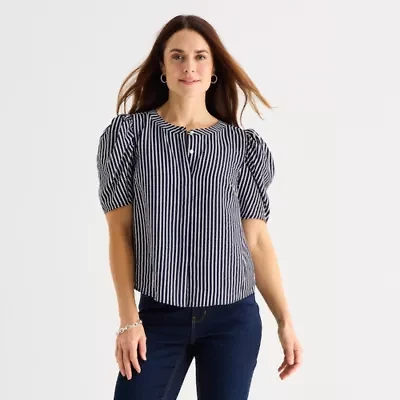 Liz Claiborne Womens Round Neck Short Sleeve Blouse