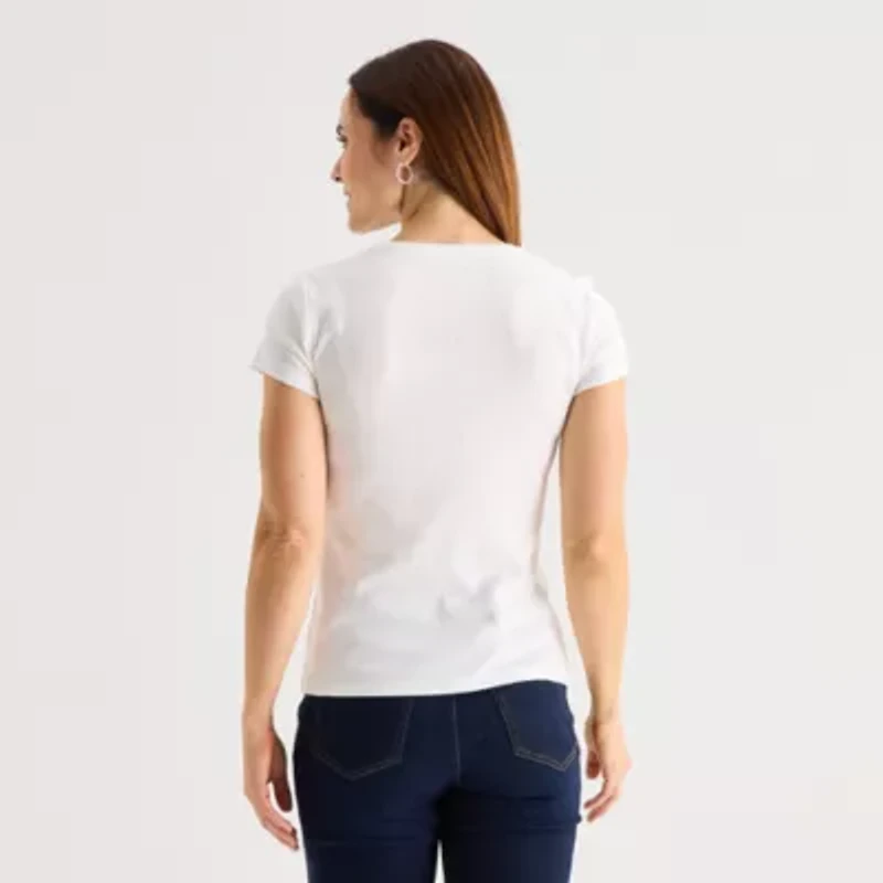 Liz Claiborne Womens Crew Neck Short Sleeve T-Shirt