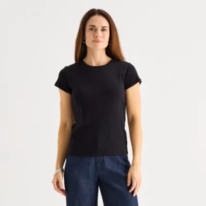 Liz Claiborne Womens Crew Neck Short Sleeve T-Shirt
