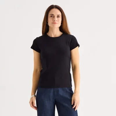 Liz Claiborne Womens Crew Neck Short Sleeve T-Shirt