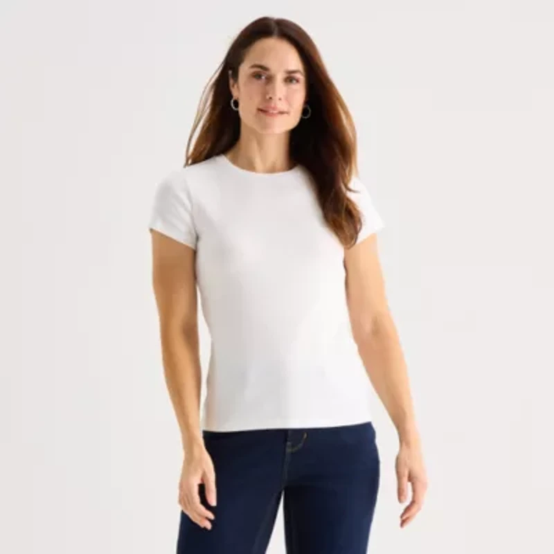 Liz Claiborne Womens Crew Neck Short Sleeve T-Shirt