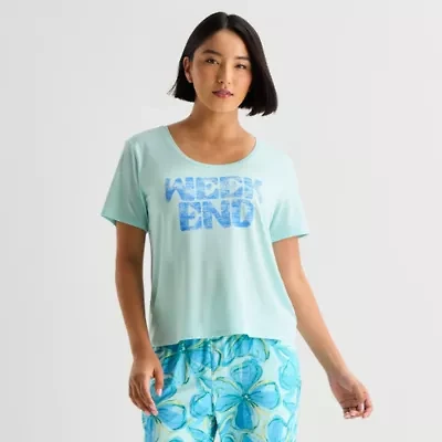 Sleep Chic Womens Crew Neck Short Sleeve Pajama Top